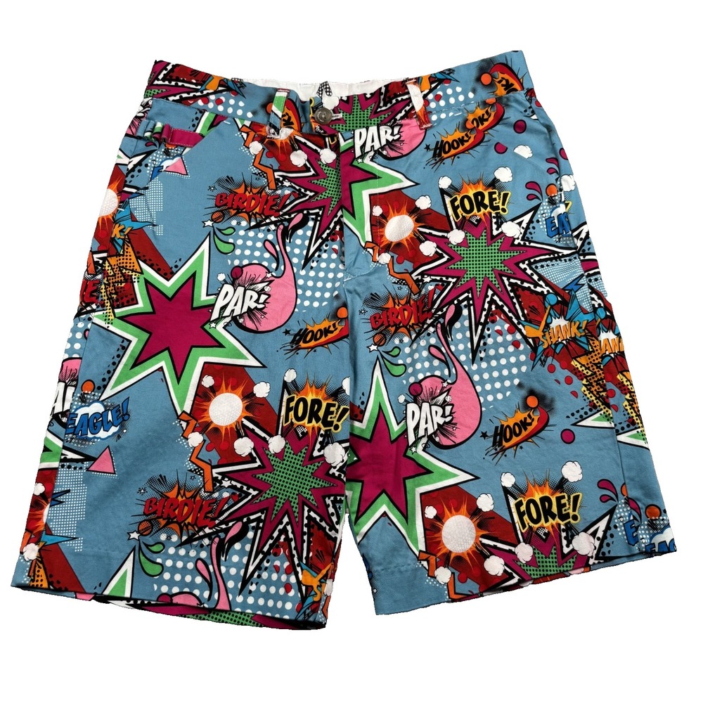 Royal & Awesome Men's 32 Golf Shorts Partoon Comic Cartoon All Over Print